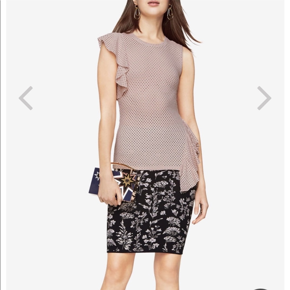 BCBG Rowe Sleeveless Ruffled Mesh Top Pink